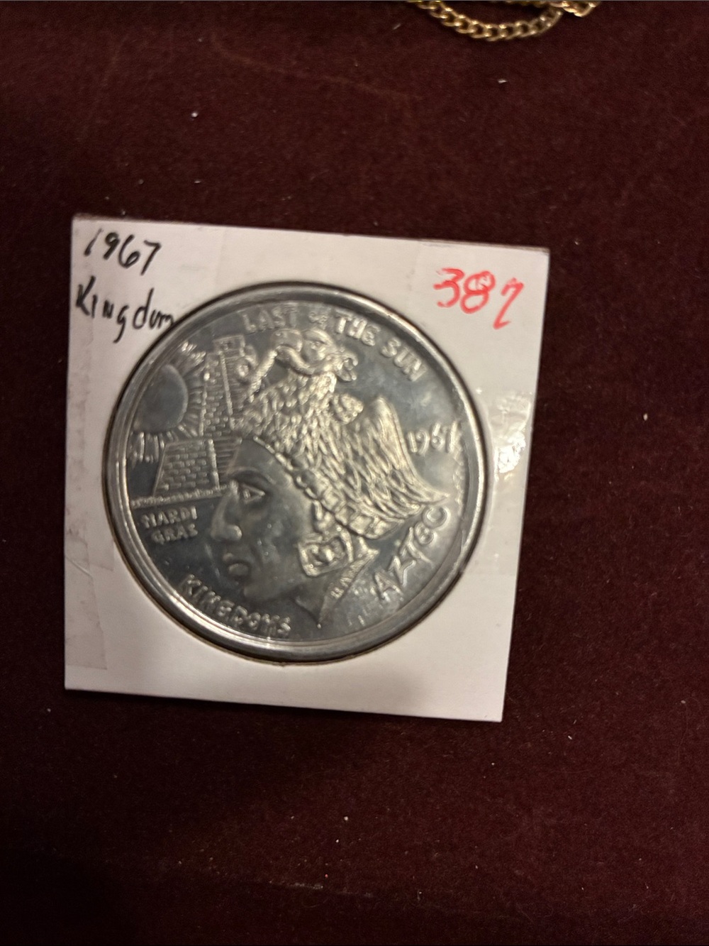Silver-Tone Aztec Commemorative Coin in White Holder